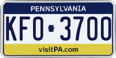 PA license plate KFO3700