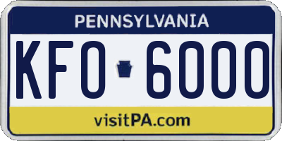 PA license plate KFO6000