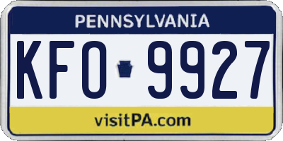 PA license plate KFO9927