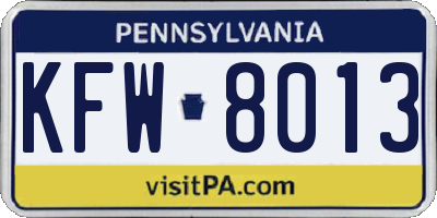 PA license plate KFW8013