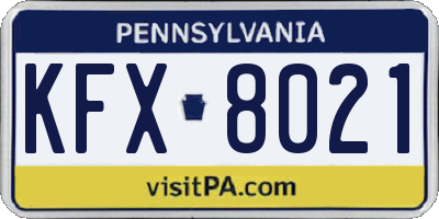 PA license plate KFX8021
