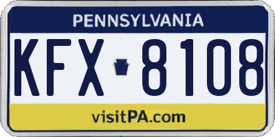 PA license plate KFX8108