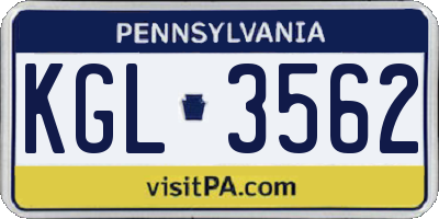 PA license plate KGL3562