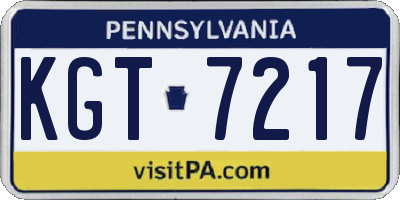 PA license plate KGT7217