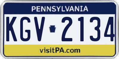 PA license plate KGV2134