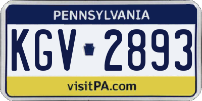 PA license plate KGV2893
