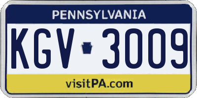 PA license plate KGV3009