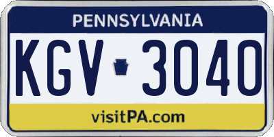PA license plate KGV3040