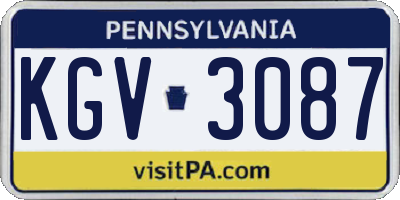 PA license plate KGV3087