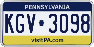 PA license plate KGV3098
