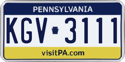 PA license plate KGV3111