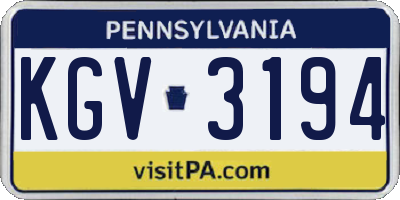 PA license plate KGV3194
