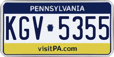 PA license plate KGV5355
