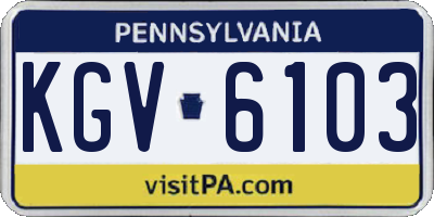 PA license plate KGV6103