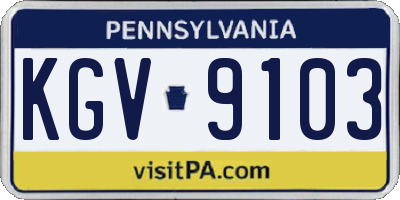 PA license plate KGV9103