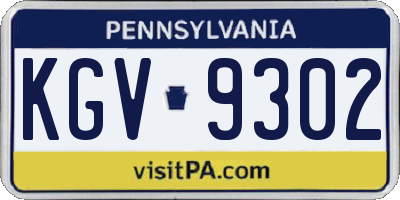 PA license plate KGV9302
