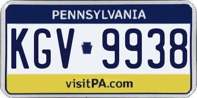 PA license plate KGV9938