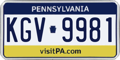 PA license plate KGV9981