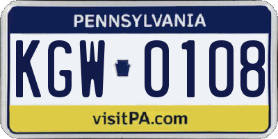 PA license plate KGW0108