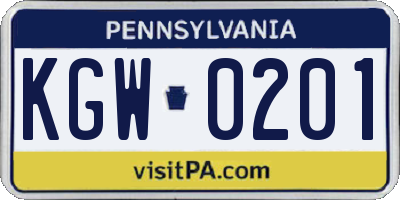 PA license plate KGW0201