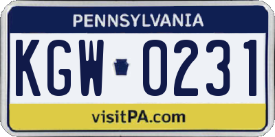 PA license plate KGW0231
