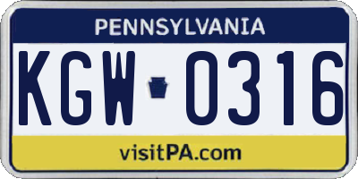 PA license plate KGW0316