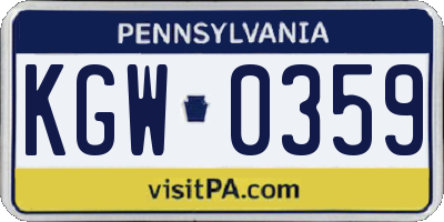 PA license plate KGW0359