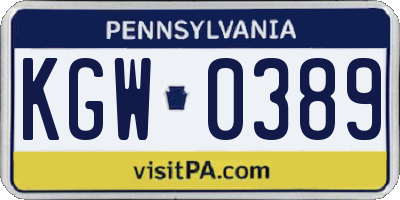 PA license plate KGW0389