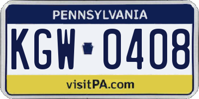 PA license plate KGW0408