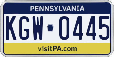 PA license plate KGW0445