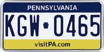PA license plate KGW0465