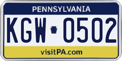 PA license plate KGW0502