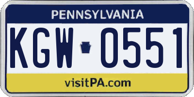 PA license plate KGW0551
