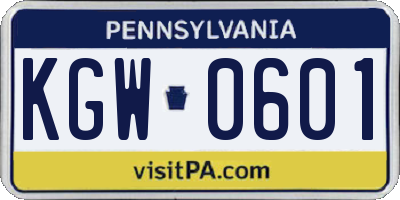 PA license plate KGW0601