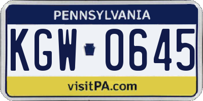 PA license plate KGW0645