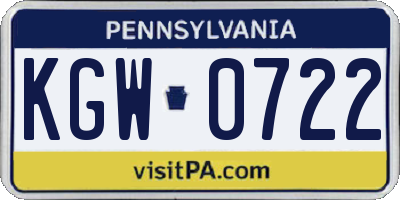 PA license plate KGW0722