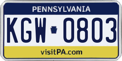 PA license plate KGW0803