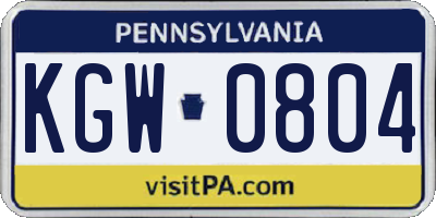 PA license plate KGW0804