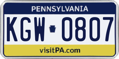 PA license plate KGW0807