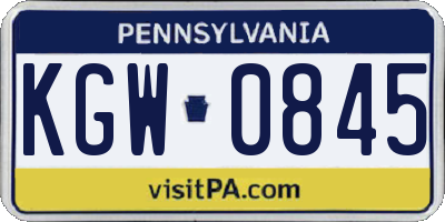 PA license plate KGW0845