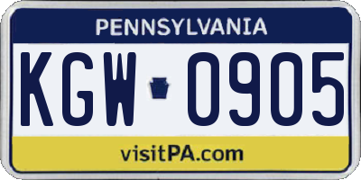 PA license plate KGW0905