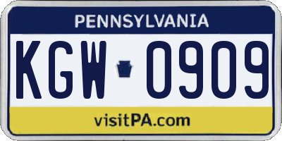 PA license plate KGW0909
