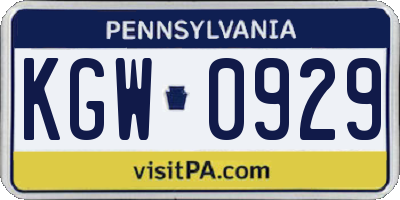 PA license plate KGW0929