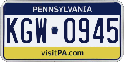 PA license plate KGW0945
