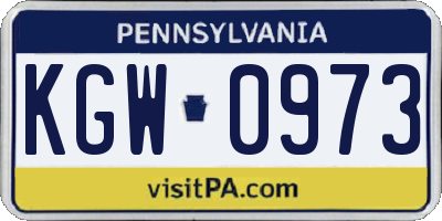 PA license plate KGW0973