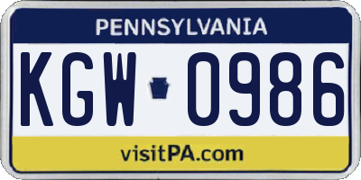 PA license plate KGW0986