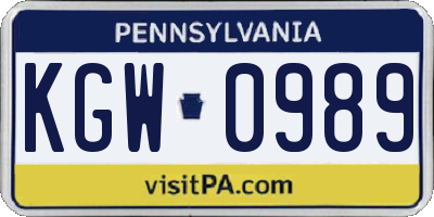 PA license plate KGW0989