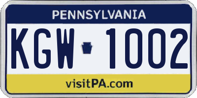 PA license plate KGW1002