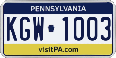 PA license plate KGW1003