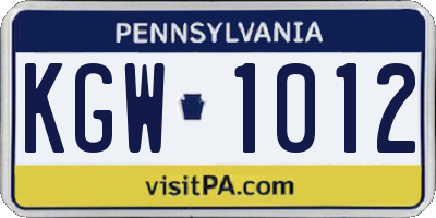 PA license plate KGW1012